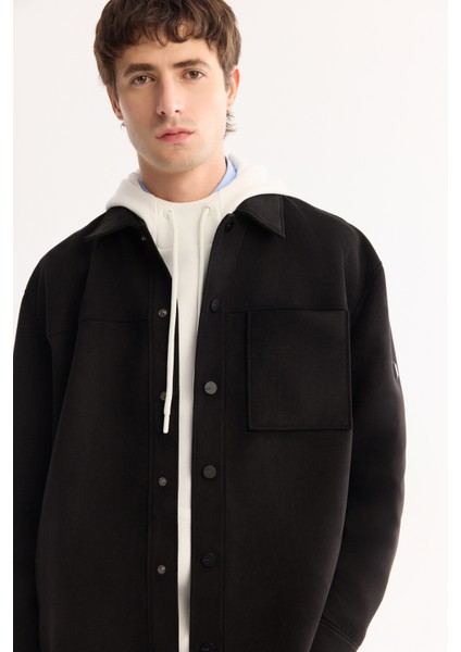Erkek Siyah Klasik Yaka Soft Touch Süet Dokulu Comfort Fit Gömlek Ceket A52Y6004