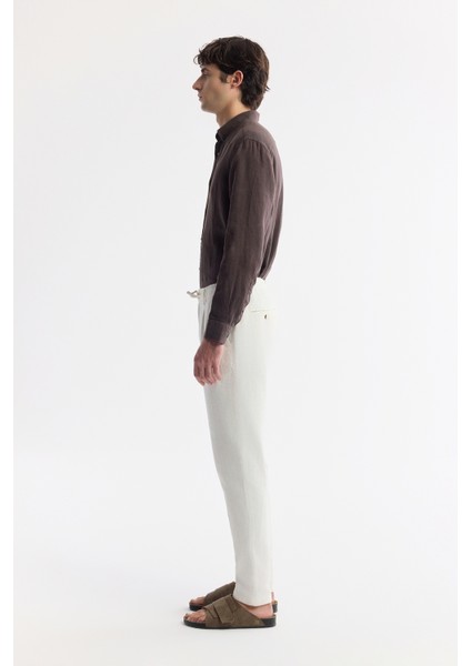 Erkek Kırık Beyaz Beli Bağcıklı Keten Karışımlı Chino Relaxed Fit Pantolon B003036 fiyatları