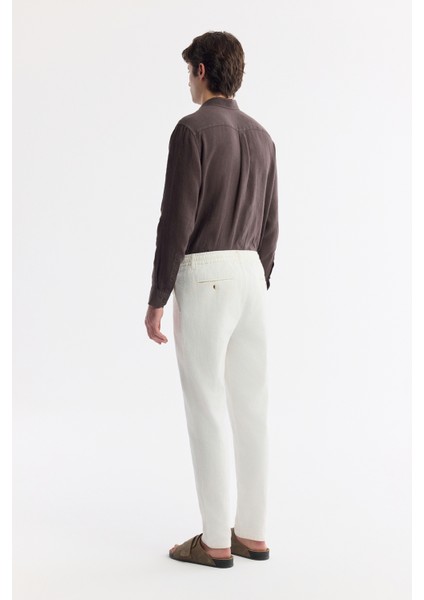 Erkek Kırık Beyaz Beli Bağcıklı Keten Karışımlı Chino Relaxed Fit Pantolon B003036 modelleri