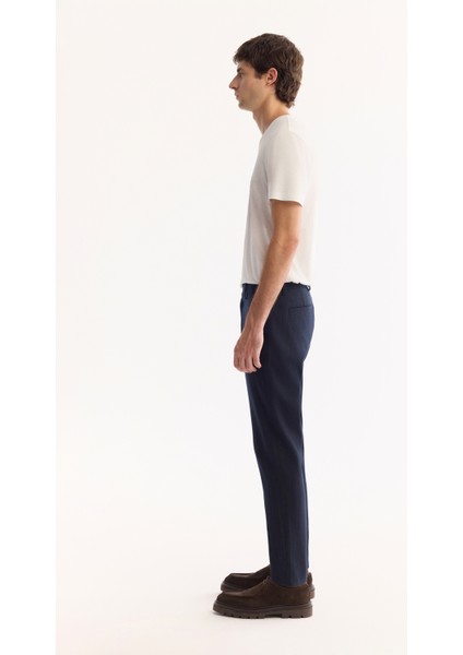 Erkek Lacivert Viskon Karışımlı Kolay Ütülenen Çizgili Slim Fit Pantolon A52Y3006 modelleri