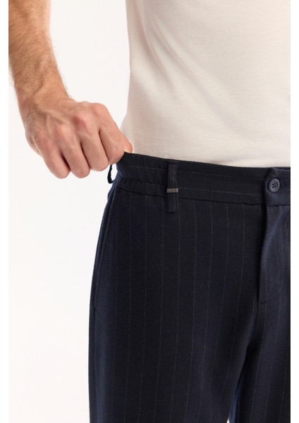 Erkek Lacivert Viskon Karışımlı Kolay Ütülenen Çizgili Slim Fit Pantolon A52Y3006 indirimleri