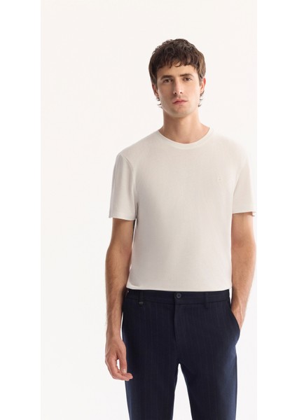 Erkek Lacivert Viskon Karışımlı Kolay Ütülenen Çizgili Slim Fit Pantolon A52Y3006