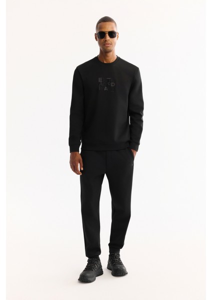 Erkek Siyah Bisiklet Yaka Pamuklu Bi-Stretch Baskılı Regular Fit Sweatshirt A52Y1247