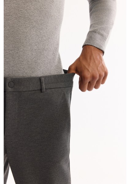 Erkek Antrasit Yanı Lastikli Viskon Karışımlı Slim Fit Chino Pantolon A52Y3053