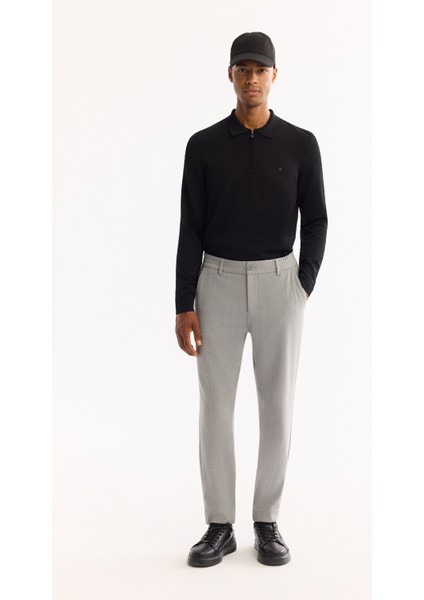 Erkek Açık Gri Yanı Lastikli Kolay Ütülenen Slim Fit Pantolon A52Y3040