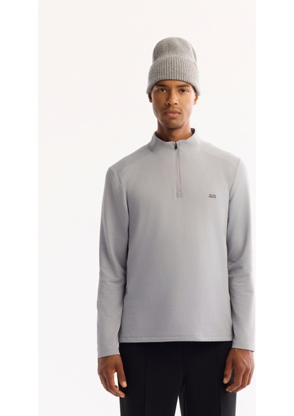Erkek Gri Dik Yaka Fermuarlı Bi-Stretch Regular Fit Sweatshirt A52Y1219