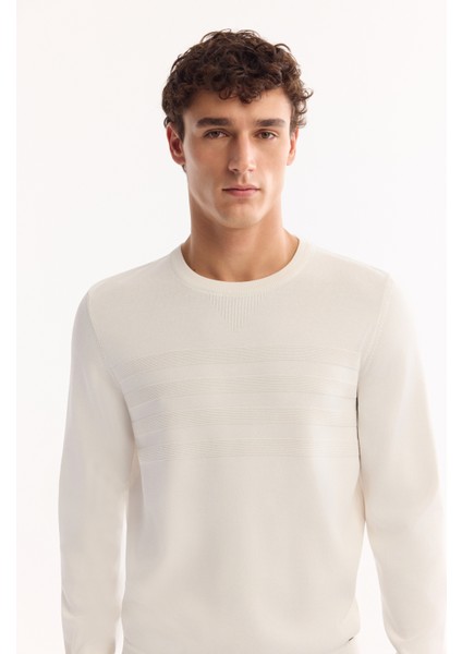 Erkek Ekru Bisiklet Yaka Rayon Tüylenmeyen Dokulu Triko Regular Fit Kazak A52Y5015 fiyatları