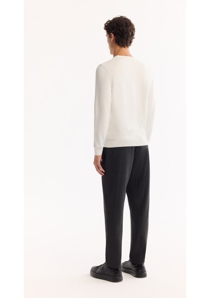 Erkek Ekru Bisiklet Yaka Rayon Tüylenmeyen Dokulu Triko Regular Fit Kazak A52Y5015 modelleri