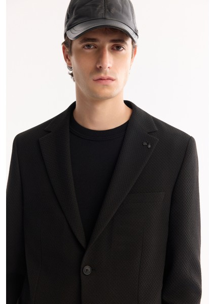 Erkek Siyah Mono Yaka Bi-Stretch Hafif Çizgili Blazer Comfort Slim Fit Ceket A52Y4004 fiyatları