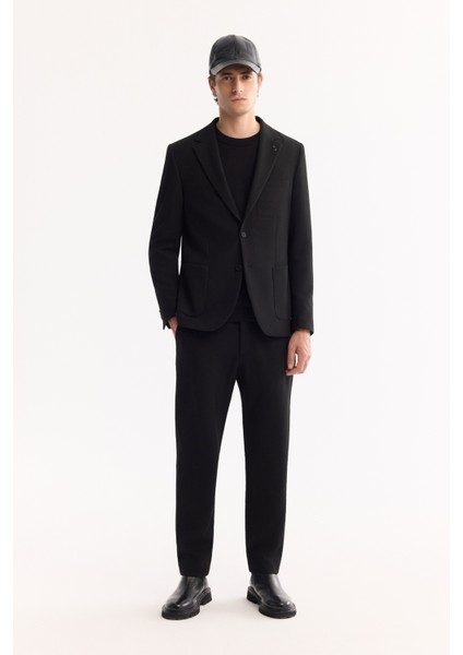 Erkek Siyah Mono Yaka Bi-Stretch Hafif Çizgili Blazer Comfort Slim Fit Ceket A52Y4004