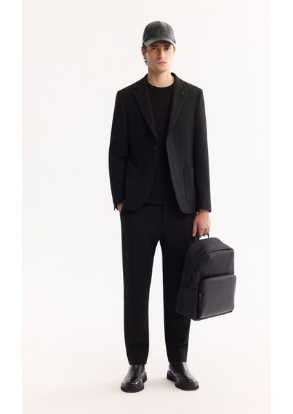 Erkek Siyah Mono Yaka Bi-Stretch Hafif Çizgili Blazer Comfort Slim Fit Ceket A52Y4004
