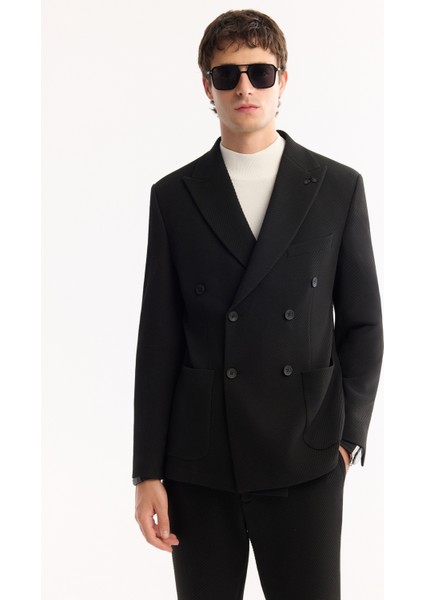 Erkek Siyah Kruvaze Bi-Stretch Hafif Dokulu Blazer Comfort Slim Fit Ceket A52Y4018 fiyatları