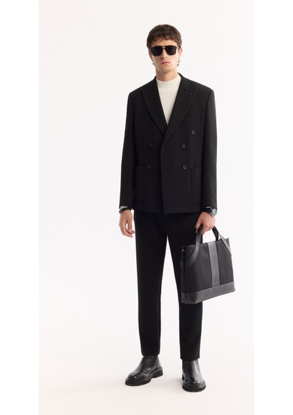 Erkek Siyah Kruvaze Bi-Stretch Hafif Dokulu Blazer Comfort Slim Fit Ceket A52Y4018