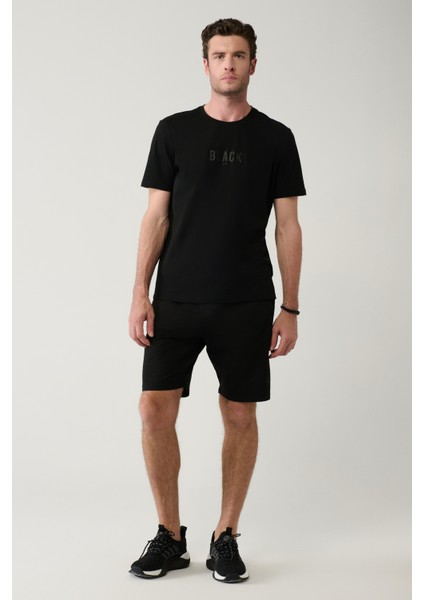 Erkek Siyah Yandan Cepli Örme Pamuklu 2 İplik Günlük Relaxed Fit Şort E003602