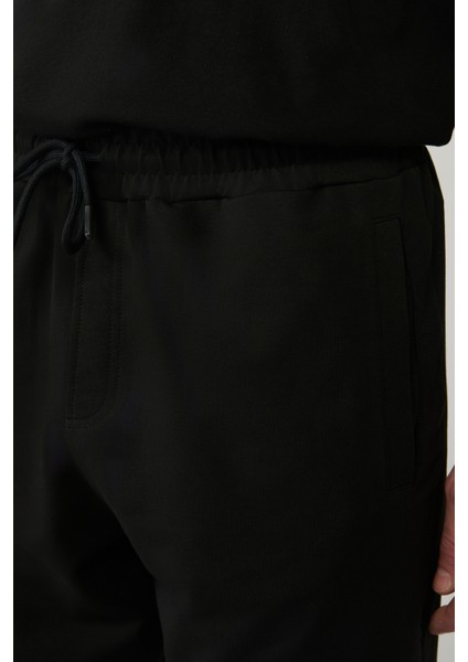 Erkek Siyah Yandan Cepli Örme Pamuklu 2 İplik Günlük Relaxed Fit Şort E003602