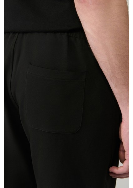 Erkek Siyah Yandan Cepli Örme Pamuklu 2 İplik Günlük Relaxed Fit Şort E003602