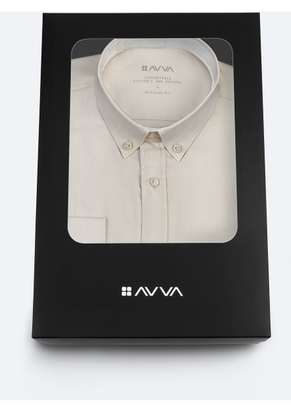 Erkek Bej Düğmeli Yaka Hediye Kutulu %100 Pamuk Basic Regular Fit Gömlek B002034