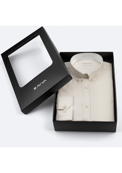 Erkek Bej Düğmeli Yaka Hediye Kutulu %100 Pamuk Basic Regular Fit Gömlek B002034 fiyatları