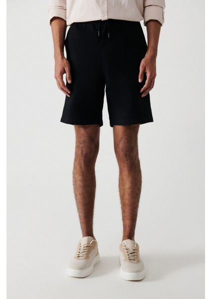 Erkek Siyah %100 Pamuk Yandan Cepli Beli Lastikli Keten Dokulu Relaxed Fit Şort E003603 fiyatları