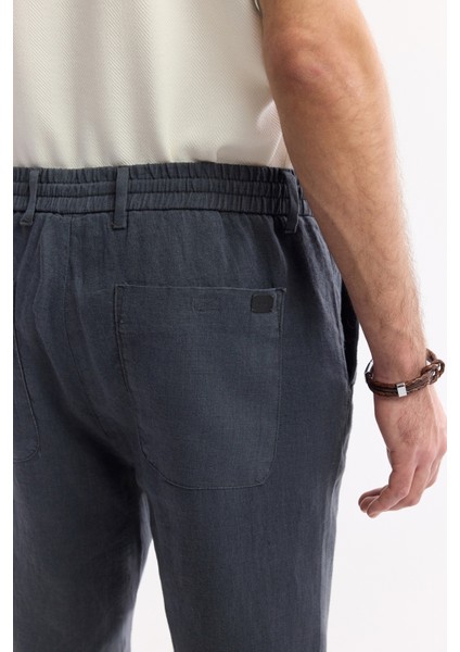 Erkek Antrasit Beli Lastikli %100 Keten Relaxed Fit Pantolon B003032 indirimleri