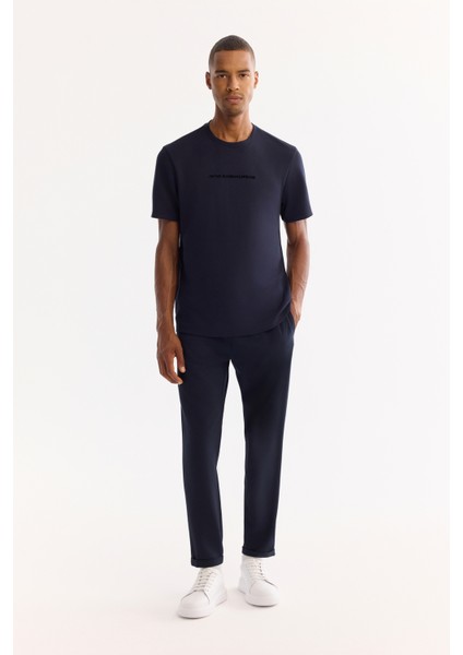 Erkek Lacivert Bisiklet Yaka Viskon Karışımlı Bi-Stretch Baskılı Regular Fit T-Shirt A52Y1014 indirimleri