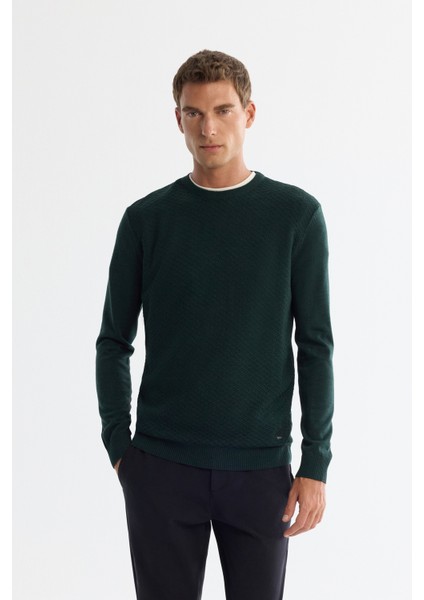 Erkek Yeşil Dokulu Basic Kazak E005109