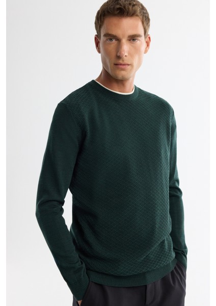 Erkek Yeşil Dokulu Basic Kazak E005109 fiyatları