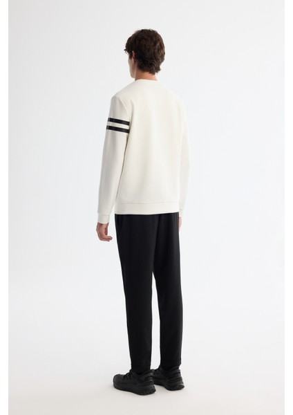 Erkek Ekru Bisiklet Yaka Pamuklu Baskılı Elastan Regular Fit Sweatshirt A42Y1284 modelleri