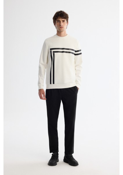 Erkek Ekru Bisiklet Yaka Pamuklu Baskılı Elastan Regular Fit Sweatshirt A42Y1284 fırsatları