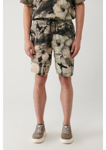 Erkek Gri %100 Viskon Beli Lastikli Desenli Etenna Relaxed Fit Şort A41Y3734 fiyatları