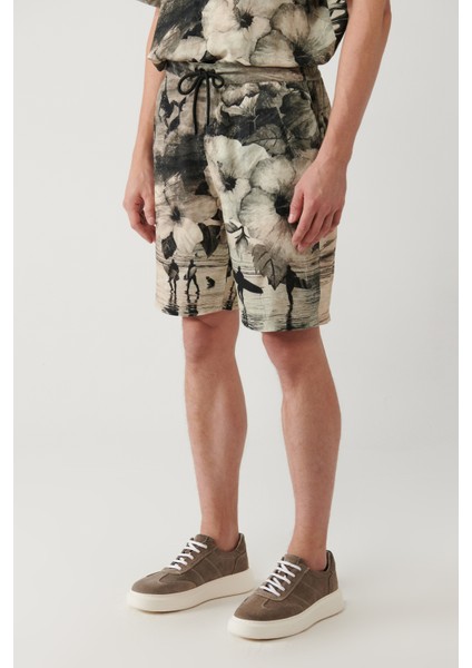 Erkek Gri %100 Viskon Beli Lastikli Desenli Etenna Relaxed Fit Şort A41Y3734 modelleri