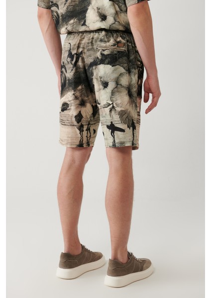 Erkek Gri %100 Viskon Beli Lastikli Desenli Etenna Relaxed Fit Şort A41Y3734 indirimleri