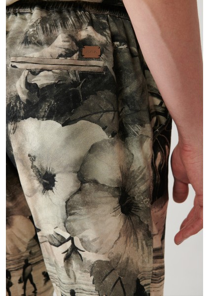 Erkek Gri %100 Viskon Beli Lastikli Desenli Etenna Relaxed Fit Şort A41Y3734