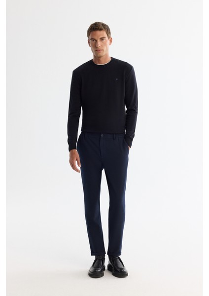 Erkek Lacivert Yanı Lastikli Bi-Stretch Kolay Ütülenen Chino Slim Fit Pantolon B003037