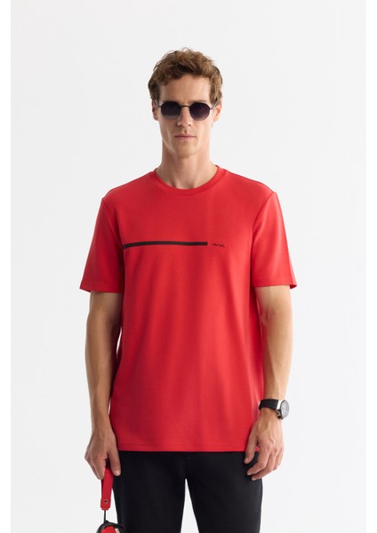 Erkek Kırmızı Bisiklet Yaka Elastan İnterlok Regular Fit T-Shirt A42Y1003