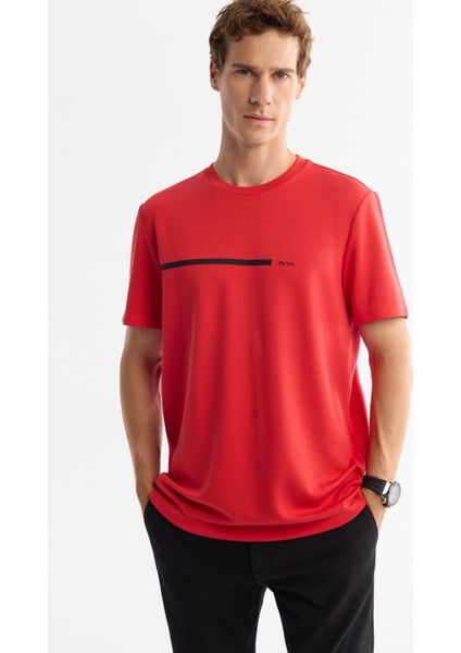 Erkek Kırmızı Bisiklet Yaka Elastan İnterlok Regular Fit T-Shirt A42Y1003 modelleri