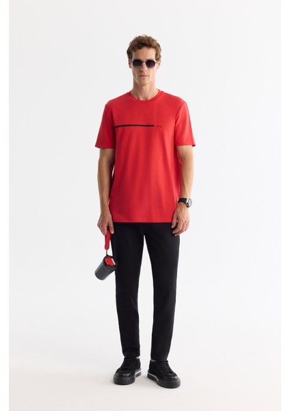 Erkek Kırmızı Bisiklet Yaka Elastan İnterlok Regular Fit T-Shirt A42Y1003