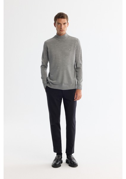 Erkek Gri Yarım Balıkçı Yaka Tüylenmeyen Triko Regular Fit Kazak E005001 indirimleri