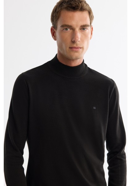 Erkek Siyah Yarım Balıkçı Yaka Tüylenmeyen Triko Regular Fit Kazak E005001 fiyatları