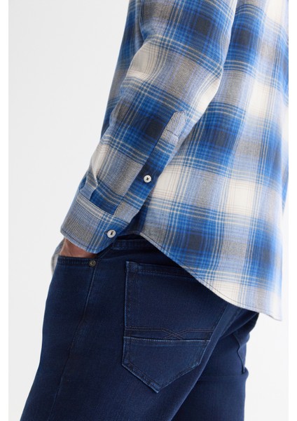 Erkek Lacivert Düğmeli Yaka %100 Pamuk Flanel Regular Fit Gömlek A42Y2004 fiyatları