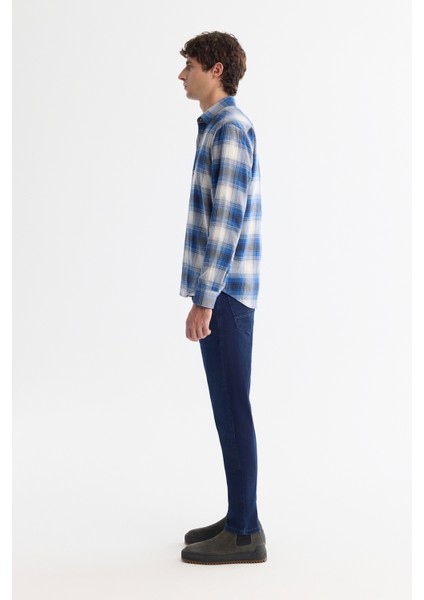 Erkek Lacivert Düğmeli Yaka %100 Pamuk Flanel Regular Fit Gömlek A42Y2004 modelleri