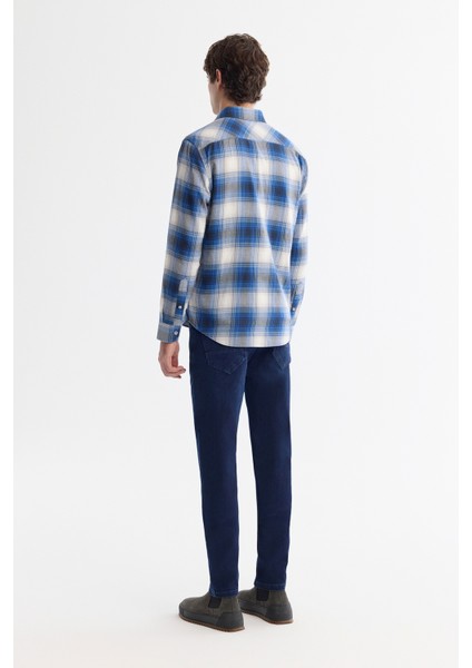 Erkek Lacivert Düğmeli Yaka %100 Pamuk Flanel Regular Fit Gömlek A42Y2004 fırsatları