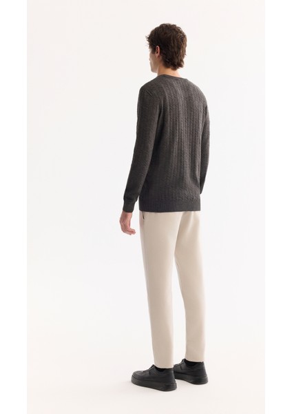 Erkek Antrasit Bisiklet Yaka %100 Akrilik Dokulu Triko Regular Fit Kazak E005088