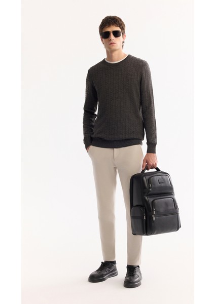 Erkek Antrasit Bisiklet Yaka %100 Akrilik Dokulu Triko Regular Fit Kazak E005088