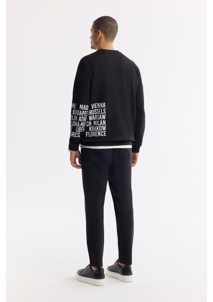 Erkek Siyah Bisiklet Yaka Baskılı Bi-Stretch İnterlok Regular Fit Sweatshirt A51Y1237 fırsatları