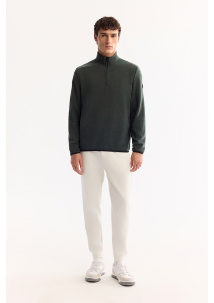 Erkek Yeşil Dik Yaka Fermuarlı Soft Touch Polar Regular Fit Sweatshirt E001068