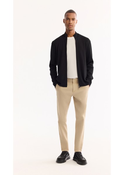 Erkek Siyah Dik Yaka Fermuarlı Rayon Tüylenmeyen Regular Fit Hırka A52Y5013