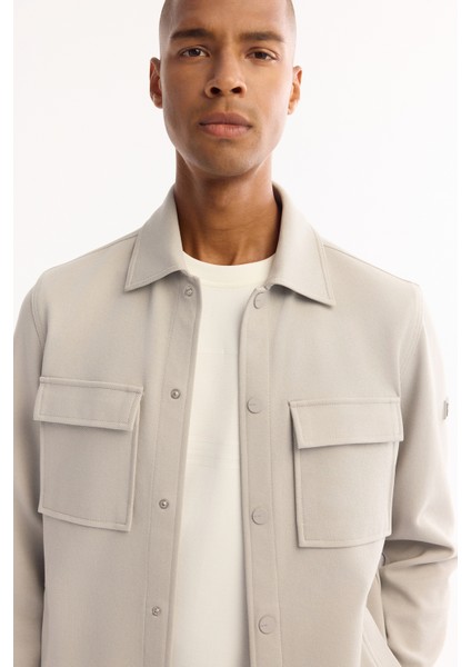 Erkek Açık Gri Klasik Yaka Pamuklu Comfort Fit Gömlek Ceket A52Y2092 fiyatları