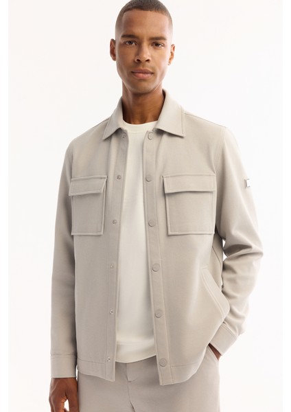 Erkek Açık Gri Klasik Yaka Pamuklu Comfort Fit Gömlek Ceket A52Y2092 indirimleri