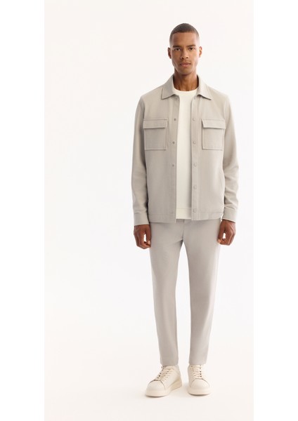 Erkek Açık Gri Klasik Yaka Pamuklu Comfort Fit Gömlek Ceket A52Y2092